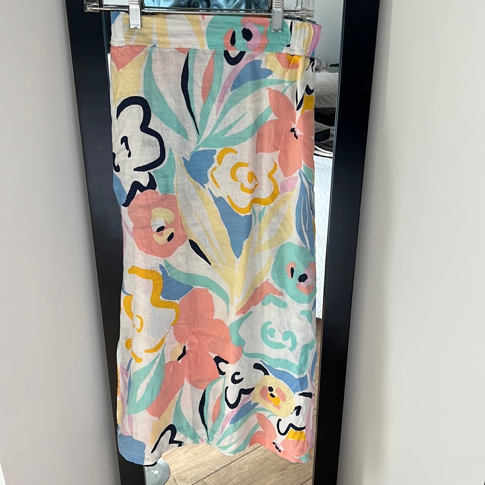 Colorful linen midi skirt with elastic waist, Rachel Zoe